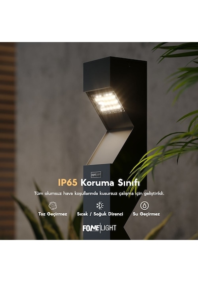 FoneLight Dualluz 75 cm LED Bahçe Aydınlatma Direği Antrasit Alüminyum IP65 Bollard Peyzaj Yürüyüş Yolu Lambası 9W 3000K