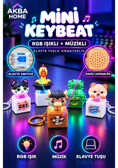 Mini Keybeat Rgb Işıklı Müzikli Klavye Switchli Sevimli Figür Anahtarlık