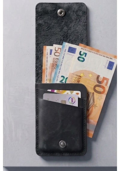 Luvo %100 Gerçek Deri El Yapımı 3 Bölmeli 9 Kart Kapasiteli Cüzdan Premium Kompakt Kartlık Siyah