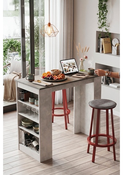 Yurudesign Style Bar Masası Mutfak Yemek Masası Beton-Taş St1-Gt
