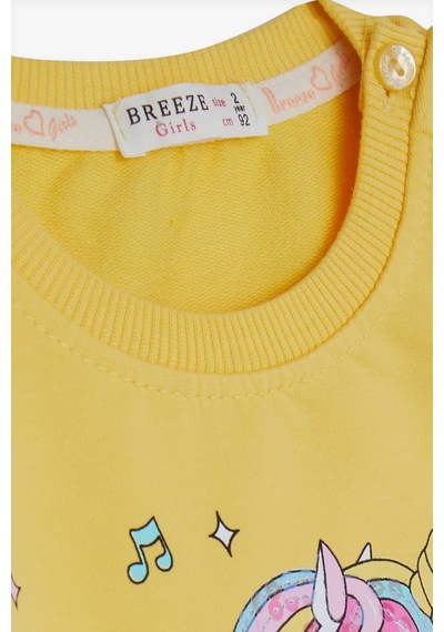 Breeze Kız Çocuk Sweatshirt Baskılı Pullu Unicorn 2-6 Yaş, Sarı-sarı Sarı