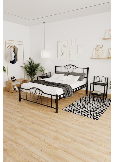 Argimo Orkide Çift Kişilik Ferforje Metal Karyola Siyah 150 x 200