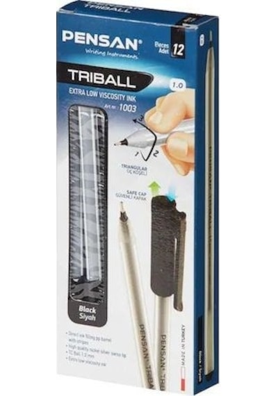 Pensan Trıball Tükenmez Kalem 1 MM Siyah 12'li Paket