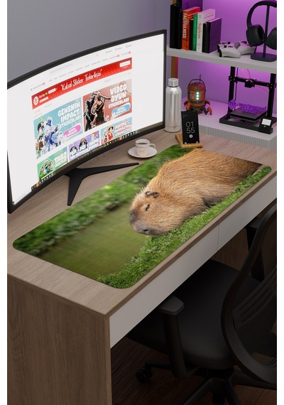 Capybara Kaymaz Dikişli Kauçuk Oyuncu Mousepad V1 - 90x40 Xxl Gaming Mouse Pad Fare Altlığı