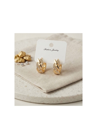 Gold Renk Zirkon Taşlı Sarmal Zincir Model Pirinç Halka Kadın Küpe Tj-bkp12148 Evimdeyokyok