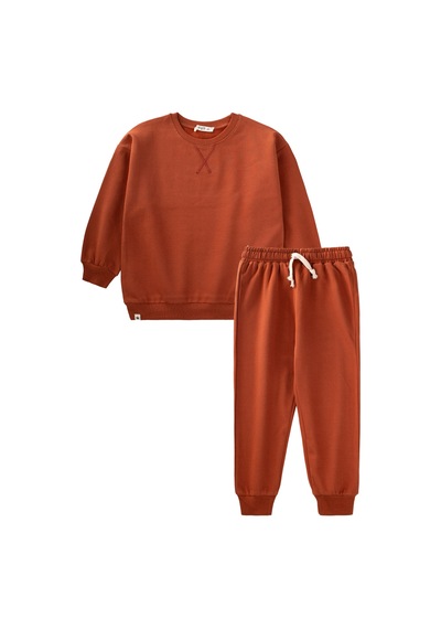 Cigit Basıc Karyoka Detaylı Sweatshirt Takım 3-8 Yaş Kiremit Kiremit
