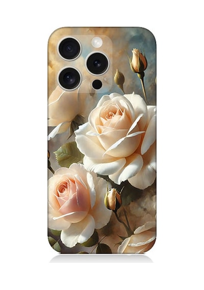 Apple Uyumlu iPhone 16 Pro Krem Beyaz Güllerin Sessizliği Desenli Silikon Kılıf Çok Renkli