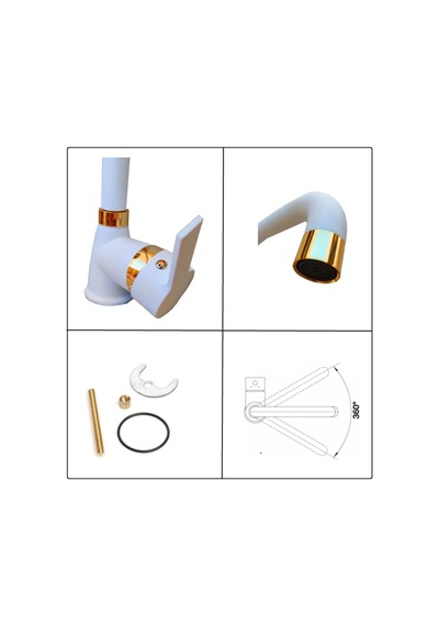 Beyaz Altın Lüks Lavabo Bataryası Delta Beyaz Gold Lavabo Musluk Gold