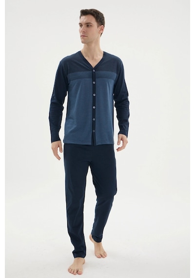Kocabey Dm-26104 V Yaka Boydan Düğmeli Pijama Takımı İndigo