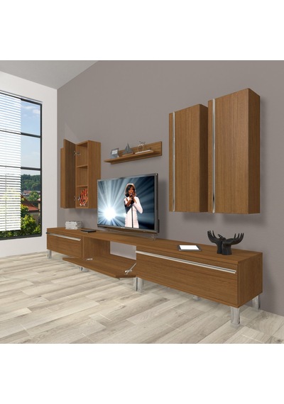 Decoraktiv Eko 8d Mdf Krom Ayaklı Tv Ünitesi Tv Sehpası Ceviz