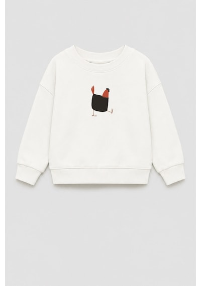 Monila Unisex Çocuk 3 İplik Kumaş Pamuklu Tavuk Baskılı Sweatshirt Ekru