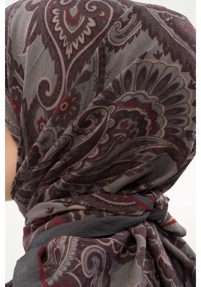 Silk Home Viskon Velora Eşarp Dört Mevsim Etro Desen Koyu Gri 90x90 Çok Renkli