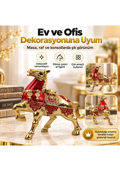 Lüks Alaşım Metal At Figürlü Kapaklı Dekoratif Küllük Ve Takı Saklama Kutusu Metal Biblo 25 X 20 Cm 25344918