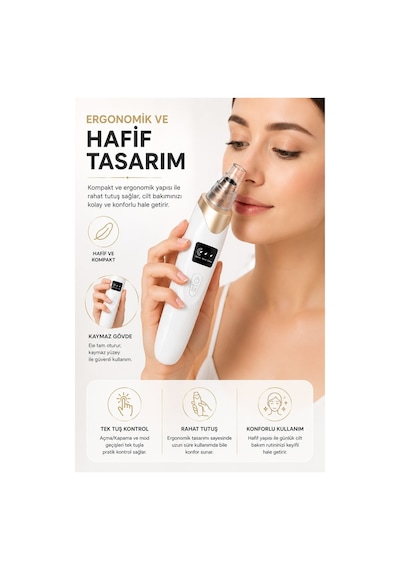 Robeve Auhma Ahb01 Vakumlu Siyah Nokta Temizleme Cihazı 3 Kademeli Emiş Gücü, 5 Farklı Başlık, Usb Şarjlı Kablosuz Gözenek Temizleyici, Yağ Ve Kir Temizleme, Yüz Cilt Bakım Cihazı