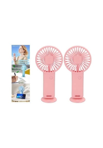 2 Adet Mini Fan,telefon Tutucu,portatif El Vantilatörü Pembe 9,3x19cm