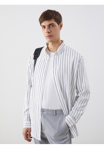 Lcw Vision Beyaz Slim Fit Çizgili Erkek Gömlek