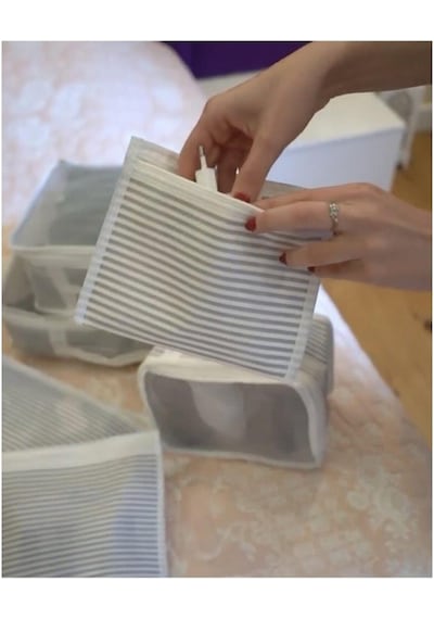 Elbusahome Bavul Içi Organizer Düzenleyici Çizgili Seyahat Çantası 6 Parçalı Set