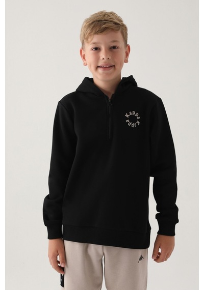 Kappa Siyah Yaka Fermuarlı Kapüşonlu Erkek Çocuk Sweatshirt