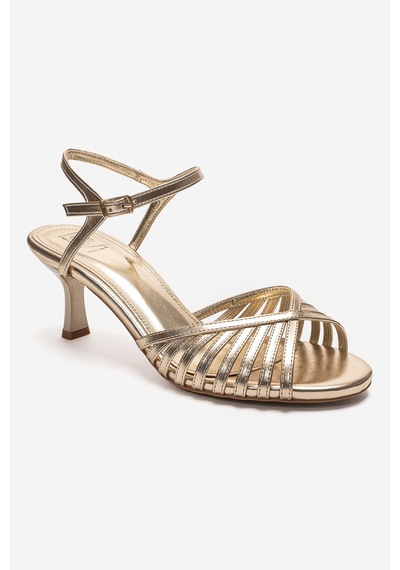 Luvishoes Danıca Altın Cilt İnce Bantlı Kadın Topuklu Ayakkabı