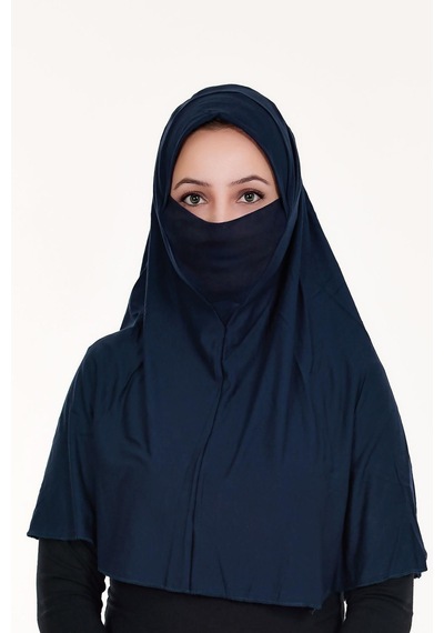 Peçeli Hazır Türban Pratik Şal Hijab Namaz Örtüsü Lacivert