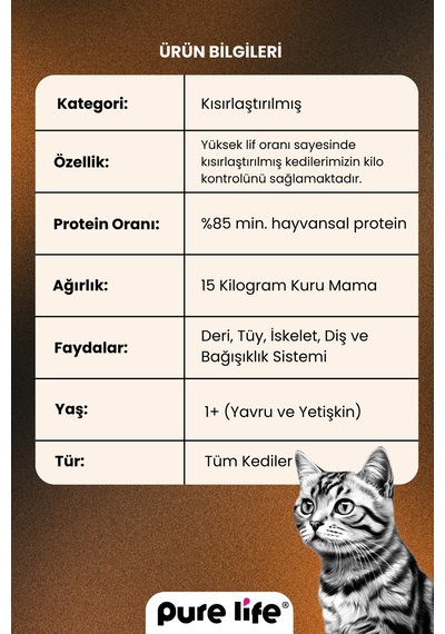 Pure Life Kısırlaştırılmış Tavuklu Yetişkin Kedi Maması 15 KG