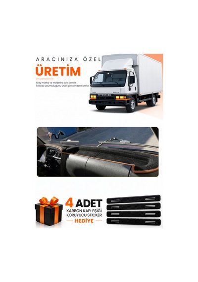 Mıtsubıshı Canter Fe639 1996-2005 Uyumlu Torpido Koruma Örtüsü Oto Kılıfı - Siyah Kahverengi