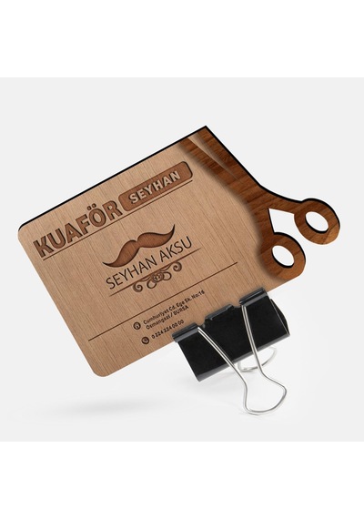 Bk Gift Kişiye Özel Mesleki Kuaför & Erkek Kuaförü Ahşap Kartvizit Model 3-2 50 Adet Akgn14976