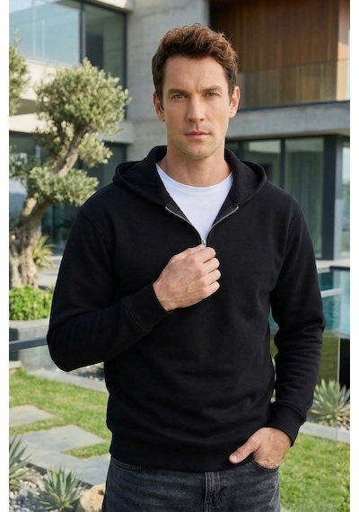 Tudors Unisex Relax Fit Rahat Kesim Pamuklu İçi Polarlı Yarım Fermuarlı Siyah Kapüşonlu Sweatshirt-32459 Sİyah Tudors Unisex Relax Fit Rahat Kesim Pamuklu İçi Polarlı Yarım Fermuarlı Siyah Kapüşonlu Sweatshirt-32459 Sİyah