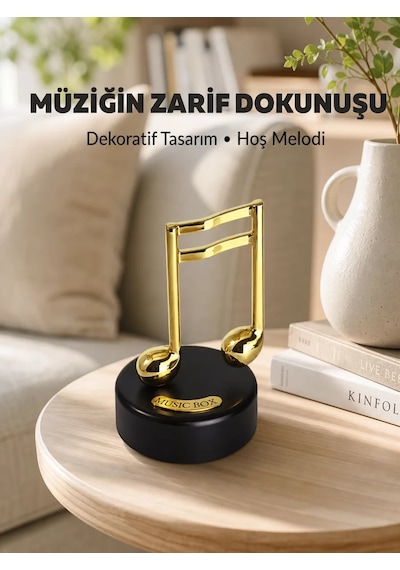 Altın Nota Figürlü Dönen Müzik Kutusu Dekoratif Music Box Yeni Nesil Siyah