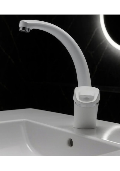Mix Kuğu Sıcak Soğuk Çift Su Girişli Mutfak Ve Lavabo Musluğu Bataryası Beyaz