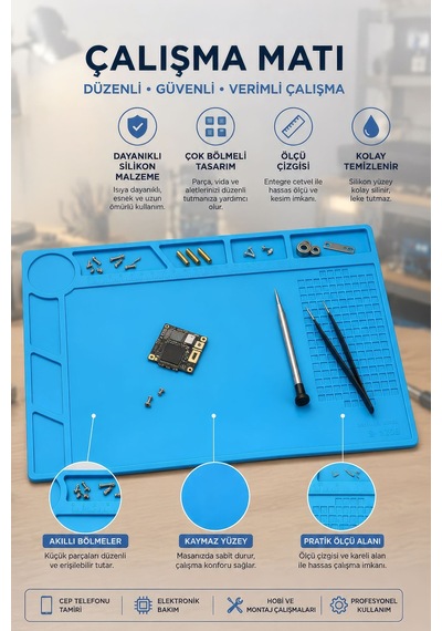 S-120b Silikon 34x23 Cm Isıya Dayanıklı Lehimleme Cep Telefonu Tamir Pedi Onarım Matı
