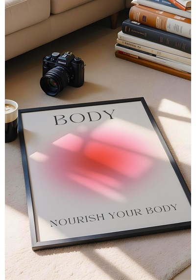Nourish Your Body Çerçeveli Tablo Kırmızı Pembe Aura Enerji Renkleri - Bedenine İyi Bak
