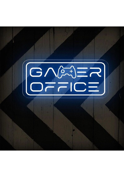 Gamer Offıce Yazılı Ve Şekilli Neon Tabela Mavi