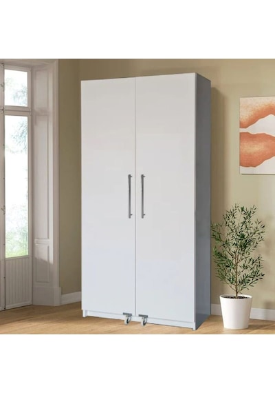Hibe Çok Amaçlı 90 Derece Açılabilir 2 Kapaklı Kiler Erzak Mutfak Dolabı-90 Cm Beyaz