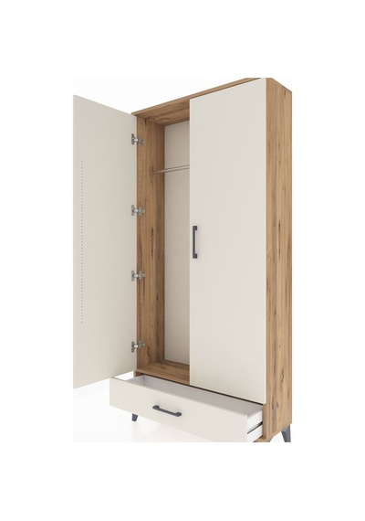 Arges Dolap Tek Raflı Tek Çekmeceli Tek Askılı 88x30x182 Çam-... Çam