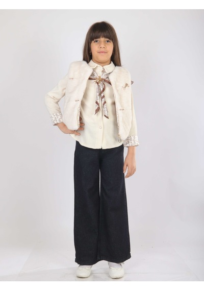 Xo Kids Kız Çocuk 3lu Alt Üst Takım 7-14 Yaş 3904-4904 Ekru