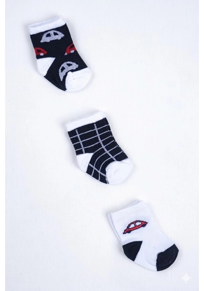 Cocole Socks Erkek Çocuk Soket Çorabı 3 Lü Set Pamuklu Araba & Ekose Desenli Çok Renkli