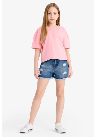 Defacto Kız Çocuk Relax Fit Bisiklet Yaka Basic Düz Kısa Kollu Tişört Z5095a625smpn323 Pembe