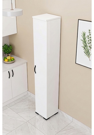 Mutfak Dolabı Çok Amaçlı Dar Kiler Dolap Raflı Kapaklı Organizer 5 Katlı 244 Beyaz