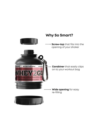 Whey2go Siyah Protein Tozu Saklama Kabı 50 G - Bpa İçermeyen Çalkalayıcı Şişe Hunisi, Whey Protein Tozu + Protein Shakes İçin 110 Ml, Dc Comics Batman Erkekler İçin Hediyeler Siyah