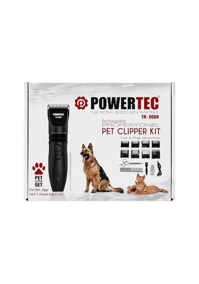 Powertec Tr-9000 Kedi Köpek Tıraş Makinesi Seti Pet Evcil Hayvan Tüy Kesme Makas Ve Metal Tarak Hediyeli 4 - 5 Saat Siyah