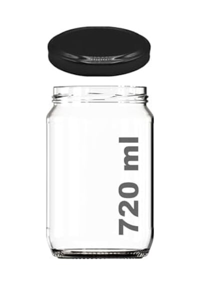 Afracam 720 Ml Şeffaf Kavanoz 720 Cc Konserve Metal Siyah Kapaklı Cam Kavanoz 6 Adet 12 Izgara