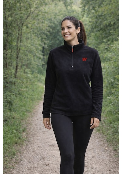Walke Premium Kadın Yarım Fermuarlı Outdoor Spor Polar Ceket Siyah