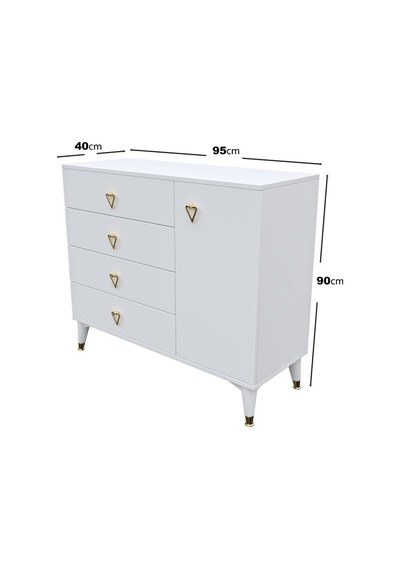 Simple 4 Çekmeceli 1 Kapaklı Modern Şifonyer Beyaz Gold Beyaz - Gold