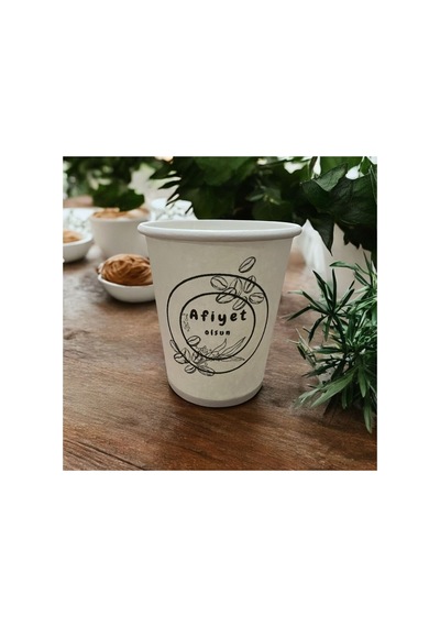 Afiyet Olsun Desenli Yazılı Tek Kullanımlık 7 Oz 100 Adet Karton Bardak 1