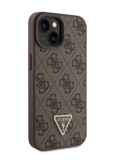 Apple Uyumlu iPhone 15 Kılıf Guess Lisans Pu Deri Askılı Taşlı Üçgen Logo 4g Desen Strass Crossbody Siyah