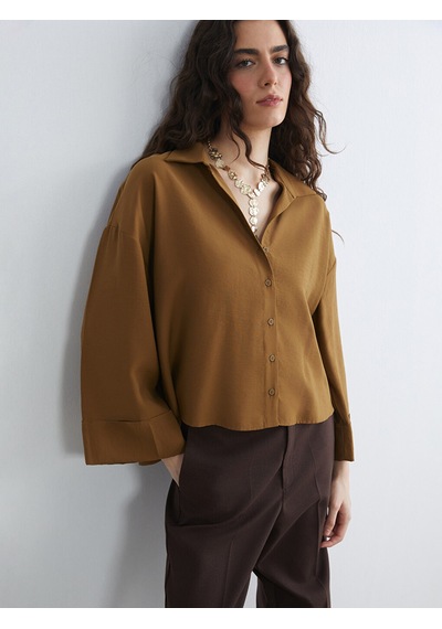 Lcw Vision Kahverengi Oversize Kadın Gömlek