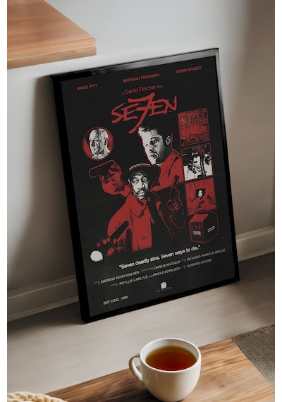 Seven Siyah Ahşap Çerçeveli Poster, Dekoratif Film Duvar Tablosu