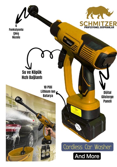 Schmıtzer Sch-2002t Pro 21v Brushless Motor Yüksek Basınçlı Şarjlı Oto Araba Yıkama Makinesi 3 Kademe Dijital Göstergeli 30