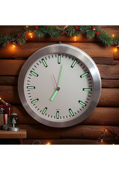 Fosforlu Kabartma Rakam Metal Çerçeveli Duvar Saati Çap 26 Cm
